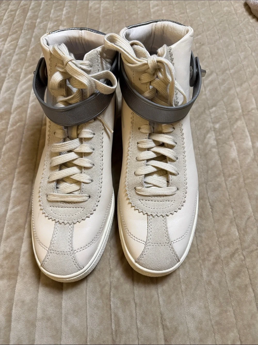 Coach Cream High-Top Sneakers with Gray Ankle Strap